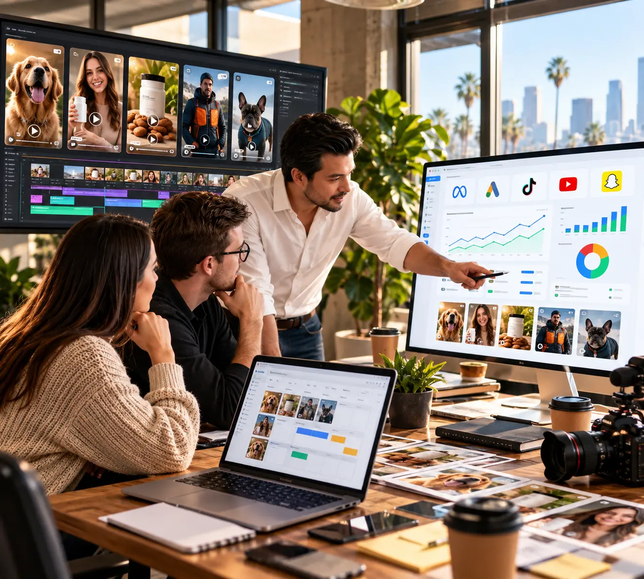 Creative team collaborating on ad campaigns