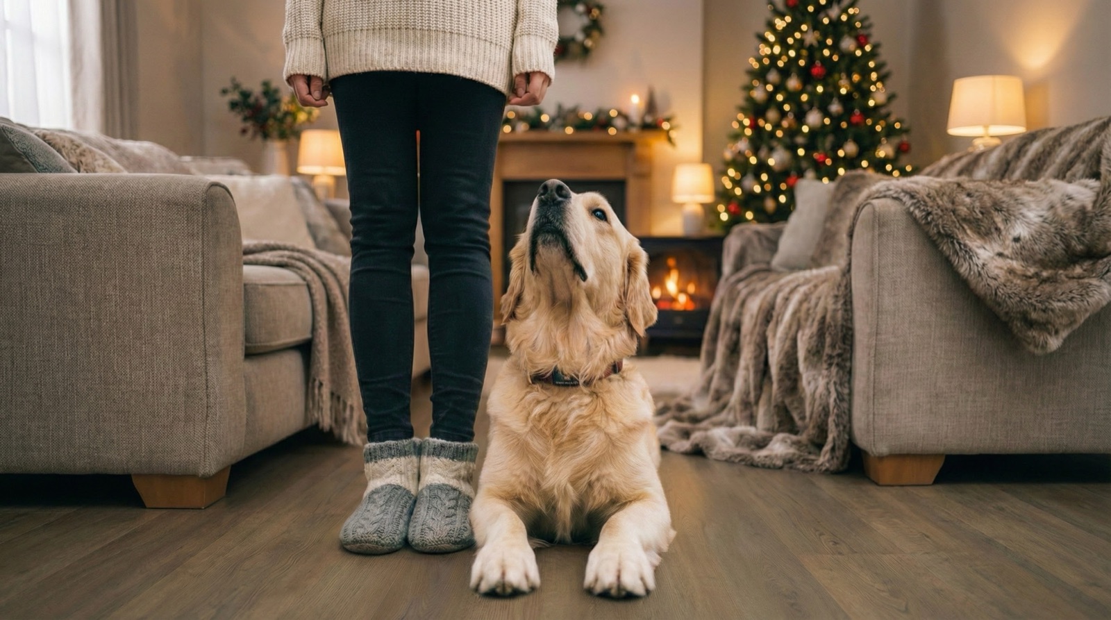 Living room with Kedor flooring during the holidays